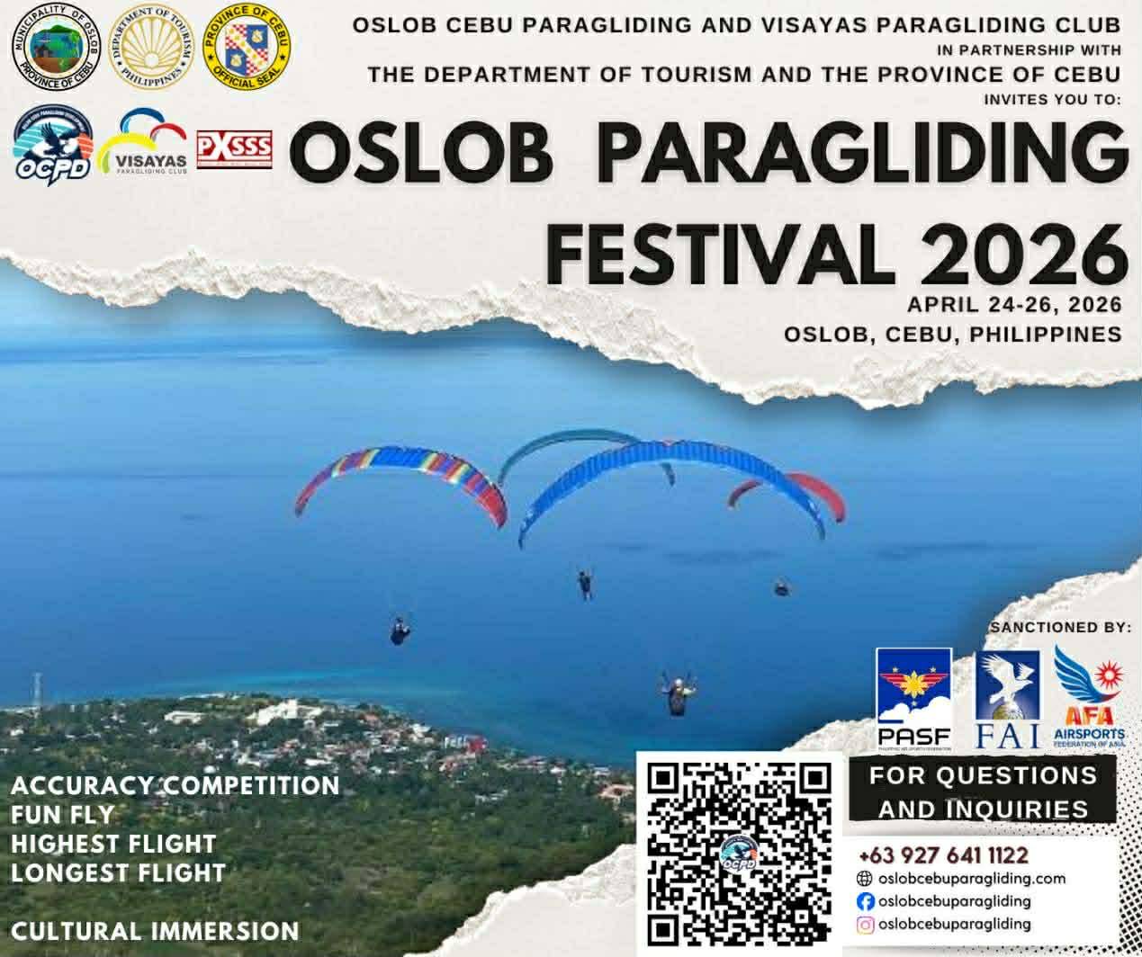 Oslob Paragliding Festival 2026 — April 24-26, Oslob Cebu Philippines